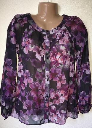 Легкая блуза на пуговицах с цветочным принтом s-m