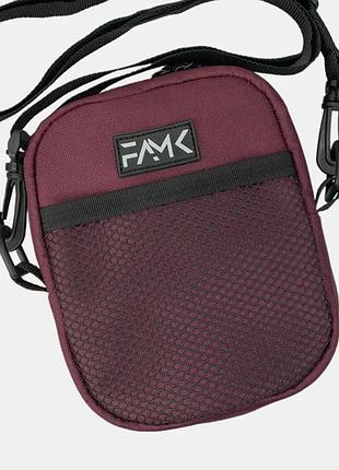 Бордовая сумка через плечо famk. мужская барсетка молодежная. модный мессенджер женский