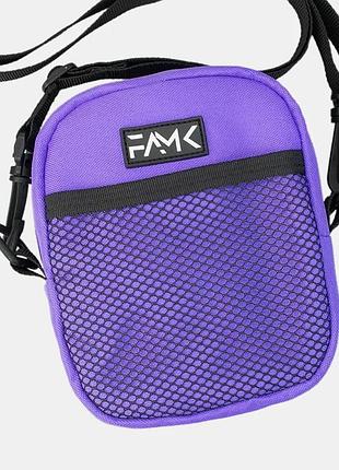 Фиолетовая сумка через плечо famk. мужская барсетка молодежная. модный мессенджер женский