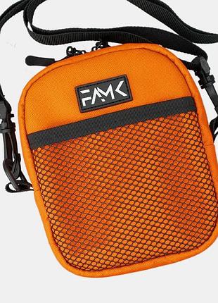 Оранжевая сумка через плечо famk. мужская барсетка молодежная. модный мессенджер женский