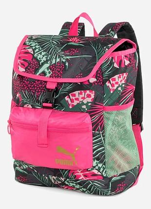 Портфель для девочки puma prime vacay queen 18 л. детский рюкзак пума. женский рюкзак с листьями