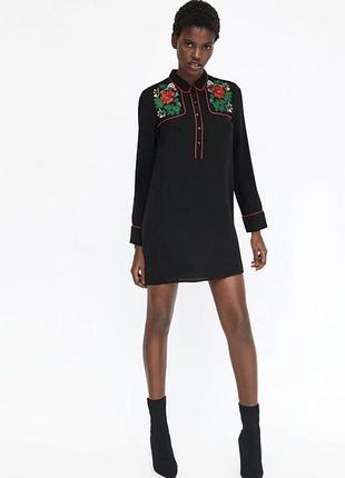 Zara коротка чорна сукня (сукня-сорочка) з елементами традиційної української вишивки розмір м