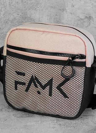 Молодежная сумка через плечо famk. бежевая барсетка на плечо. женская, мужская сумка мессенджер