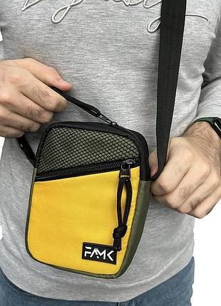 Спортивна барсетка через плече famk. жовта молодіжна сумка на плече. сумка месенджер чоловічий, жіночий