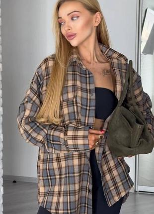 Топова картата сорочка oversize, що дарує стиль і комфорт щодня💔 білий/меланж шоколад/чорний бежевий/сірий блакитний/коричневий шоколад 42-48 мод.060