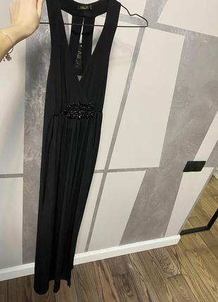 Платье макси в пол черное с вырезом на ноге incity4 фото