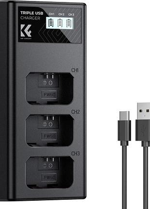 Зарядний пристрій k f concept для sony np fw50 3 слоти lcd дисплей usb швидка зарядка