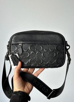 Сумка coach academy crossbody signature leather black