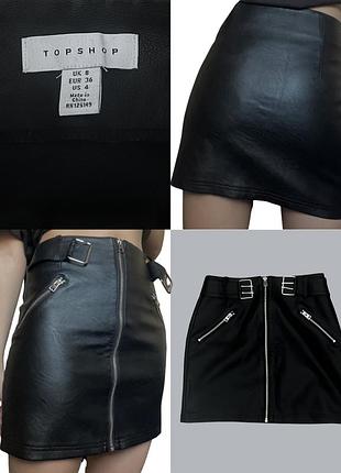 Чорна кожана міні-спідниця topshop 36/s grange black goth