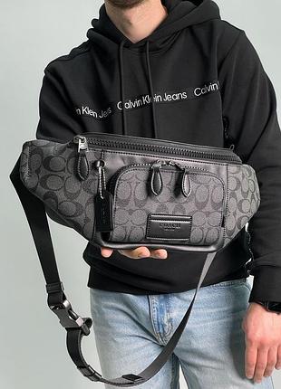Бананка coach track belt bag grey