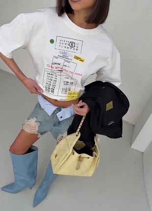 Футболка margiela біла з принтом чеку оверсайз