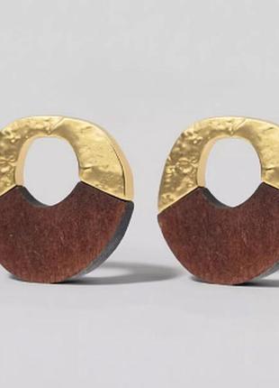 Серьги wood gold бижутерия стильная крупные