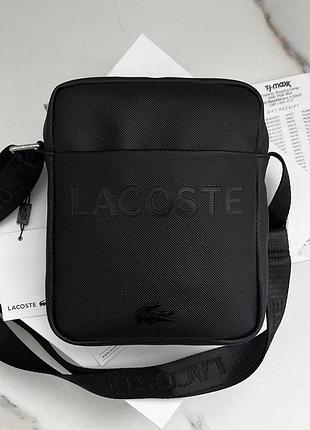 Мужская брендовая сумка через плечо lacoste (2026) черная