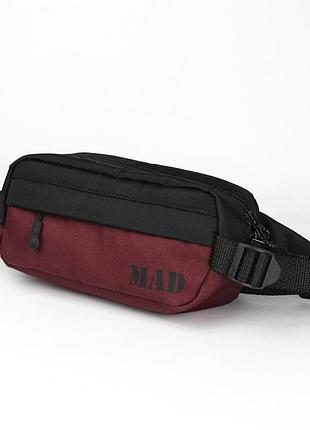 Женская поясная сумка бананка mad owngo. бордовая мужская сумка на пояс. спортивная нагрудная сумка кроссбоди