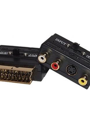 Переходник scart – 3rca av (тюльпаны), двусторонний, с переключателем sh-3009