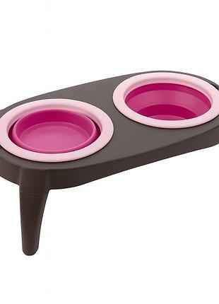 Складная двойная миска на подставке для собак и кошек pet bowl set, дорожная