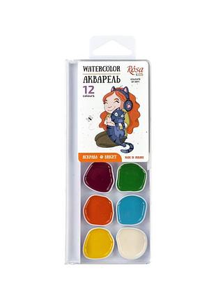 Набір акварельних фарб rosa kids cats with a girl 12 кольорів без пензлика 301204