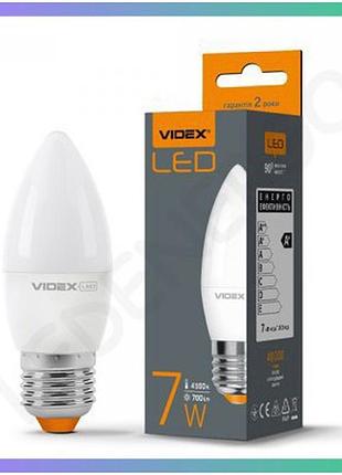 Led лампа videx c37e 7w e27 4100k біле світло для освітлення приміщень економна лампа