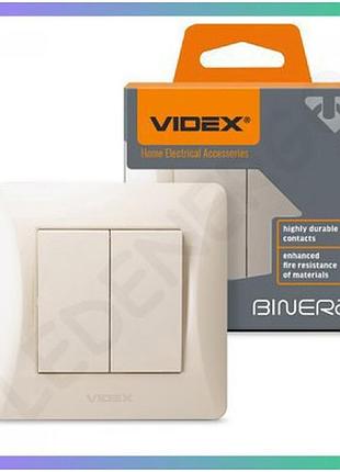 Вимикач двоклавішний videx binera кремовий без підсвітки для дому та офісу