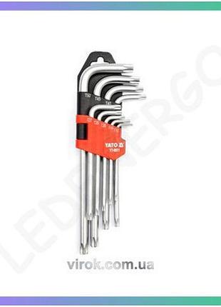 Ключі торкс g-подібні yato т10-т50 короткі з отвором 9 шт для гвинтів torx