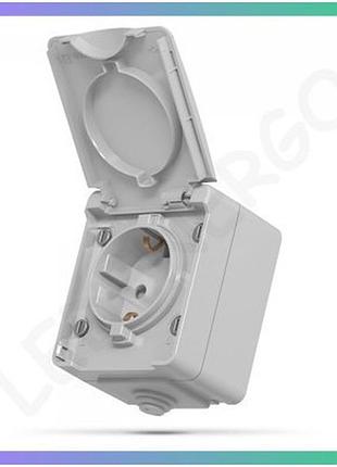 Розетка зовнішня одинарна з заземленням сіра videx binera ip65 для вулиці з кришкою
