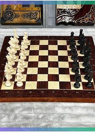 Дерев'яні шахи зі стилізованими фігурами 40x40 см преміальний набір для гри і подарунка