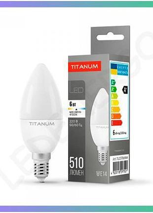 Led лампа titanum c37 6w e14 4100k біле світло 510лм для загального освітлення 20 000 годин
