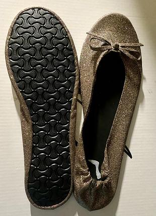 Балетки -чешки , after-party flats,д/ж ,мʼякі балетки, з тканини,блискучої,коричневі,складні дорожні балетки ., 36-37р
