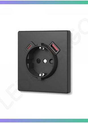 Розетка одинарна з заземленням usb-a+c 20w вугільно-чорна videx nota зарядка для мобільних пристроїв