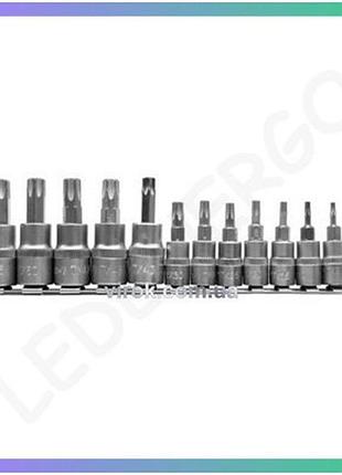 Головки торцевые с насадками yato torx т8-т30 т40-т55 квадрат 1/4 3/8 набор 12 шт для ремонта автомобиля