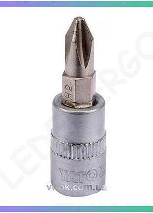Головка торцева yato квадрат 1/4" philips ph2 l=37мм насадка для гайок та болтів торцева насадка