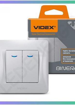 Вимикач двоклавішний з підсвіткою videx binera срібний шовк для освітлення приміщень