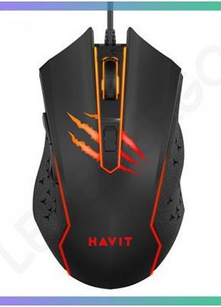 Ігрова миша дротова havit ms1027 usb чорна ергономічна для комп'ютера та ігор з підсвіткою