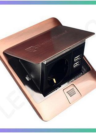 Розетка для пола с заземлением 16а 2usb 2.1а ip44 античная медь electro house для дома и офиса