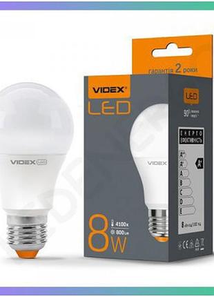 Led лампа videx a60e 8w e27 4100k енергозберігаюча біле світло для загального освітлення