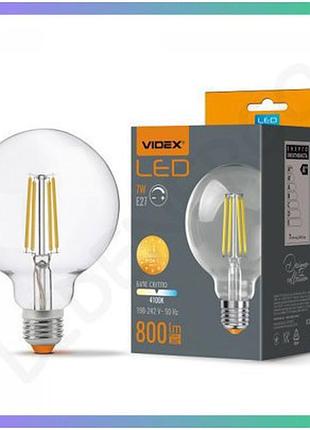 Світлодіодна лампа videx filament g95fd 7w e27 4100k дімерна для освітлення житлових приміщень біле світло