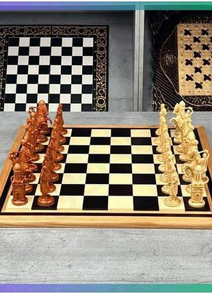 Дубові шахи стаціонарні 56х56 см з фігурами подарунок для чоловіка інтелектуальна гра