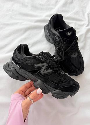Женские кроссовки new balance 9060 black grey 1950 беланс черного с серым цветами