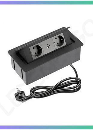 Розетка мебельная gtv soft 2xschuko usb a+c черная удлинитель для рабочего стола и кухни