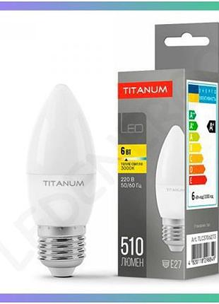 Led лампа titanum c37 6w e27 3000k тепле світло для загального освітлення енергозберігаюча лампочка