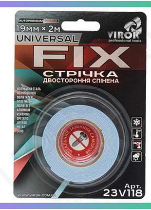 Двостороння спінена стрічка virok universal fix 19мм х 2м для склеювання матеріалів клейка стрічка