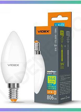 Led лампа videx c37h 4,9w e14 4100k біле світло енергозберігаюча лампа для освітлення