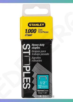 Скоби для кабеля stanley t-20 12 мм 1000 шт плоска вузька корона кріплення для електропроводки