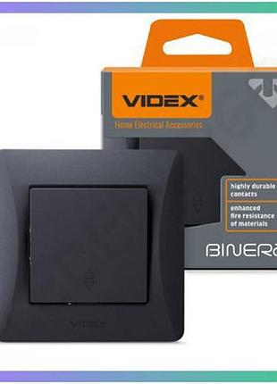 Вимикач одноклавішний прохідний videx binera чорний графіт для освітлення без підсвітки