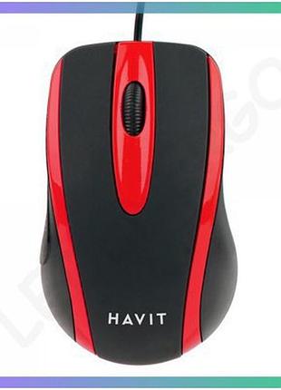 Дротова миша havit hv-ms753 usb чорна/червона 1000 dpi оптична миша для комп'ютера
