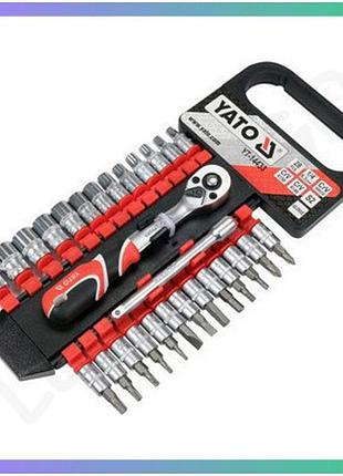 Набор торцевых головок yato cr-van 1/4" 28 шт с трещоткой и удлинителем для ремонта автомобиля