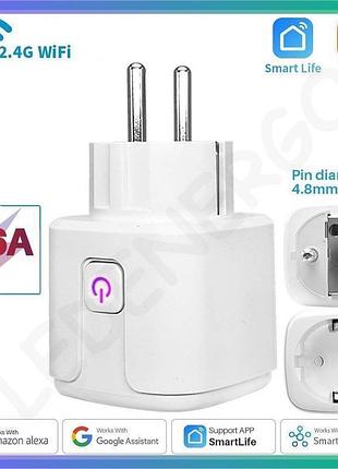 Розумна розетка tuya smart wi-fi plug eu 16a для дистанційного керування з alexa google home