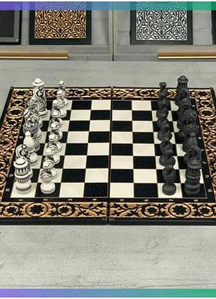 Шахи з каменю білого мармуру 58×28×2 см ексклюзивний набір для інтелектуальних ігор
