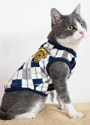 Жилет для котов в клетку из флиса «classic argyle» для малых, средних и крупных пород серый 5xl