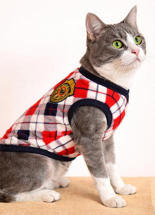 Жилет для котов в клетку из флиса «classic argyle» для малых, средних и крупных пород красный xxl